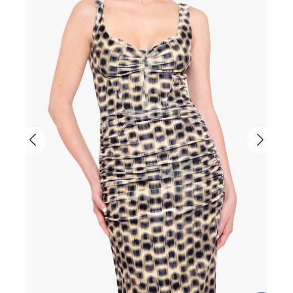 BLACK HALO EVE Wilder Gown Abstract Print Stretch Velvet Size12 Roaring Spots - Picture 1 of 11